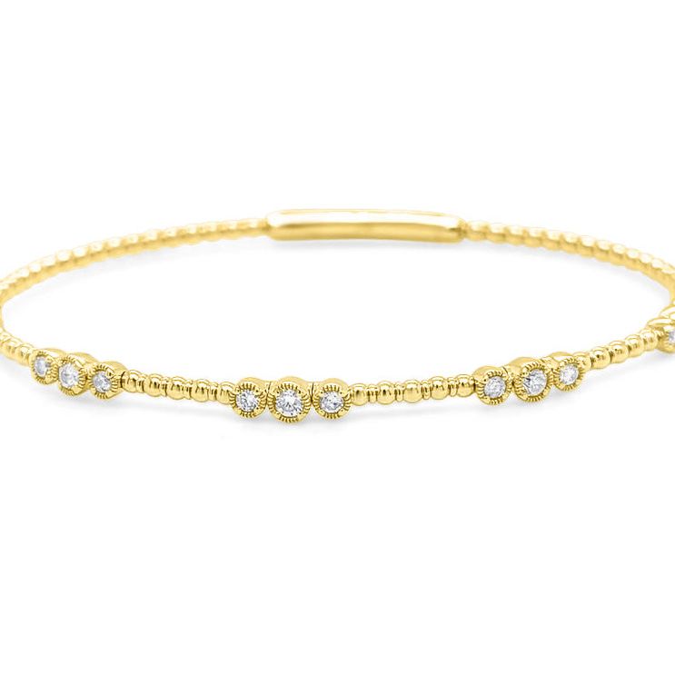 diamond open bangle bracelet in 14k yellow gold with diamond accents