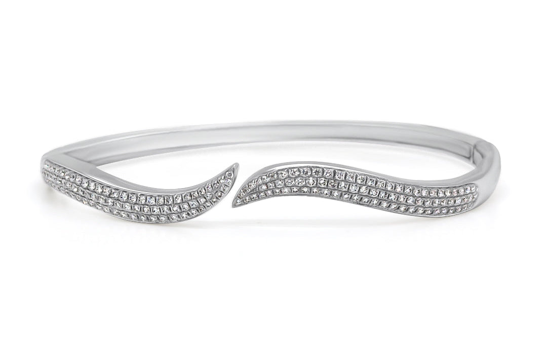 18k white gold open bangle bracelet with round brilliant diamonds by Diamond Tales