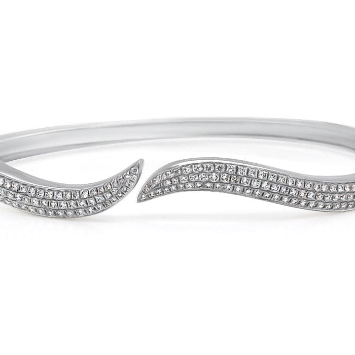 18k white gold open bangle bracelet with round brilliant diamonds by Diamond Tales