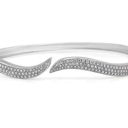 18k white gold open bangle bracelet with round brilliant diamonds by Diamond Tales
