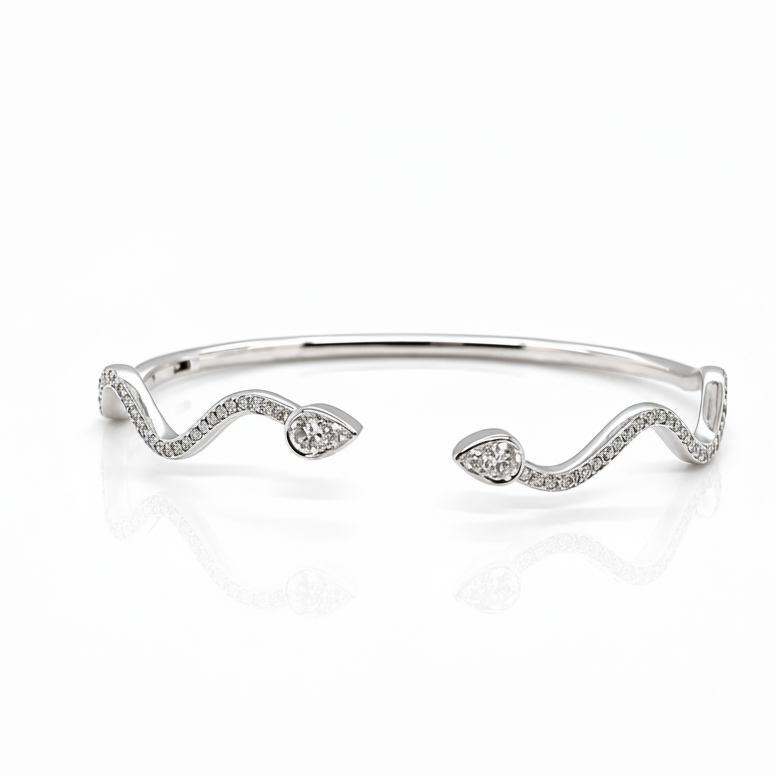 14k white gold open cuff bracelet with 62 natural diamonds