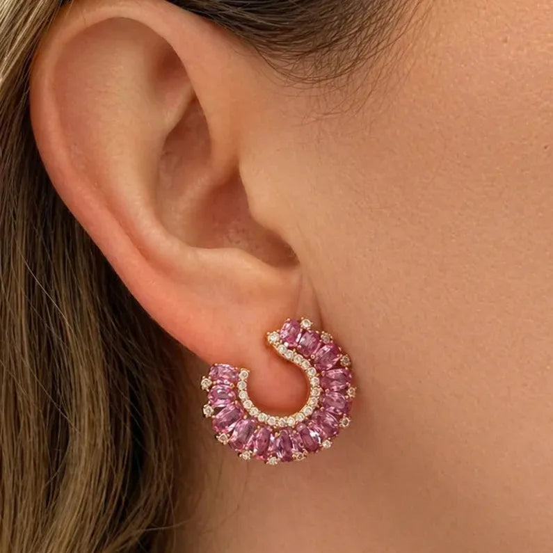 Diamond and pink sapphire clip-on earrings in 18k gold – Diamond Tales