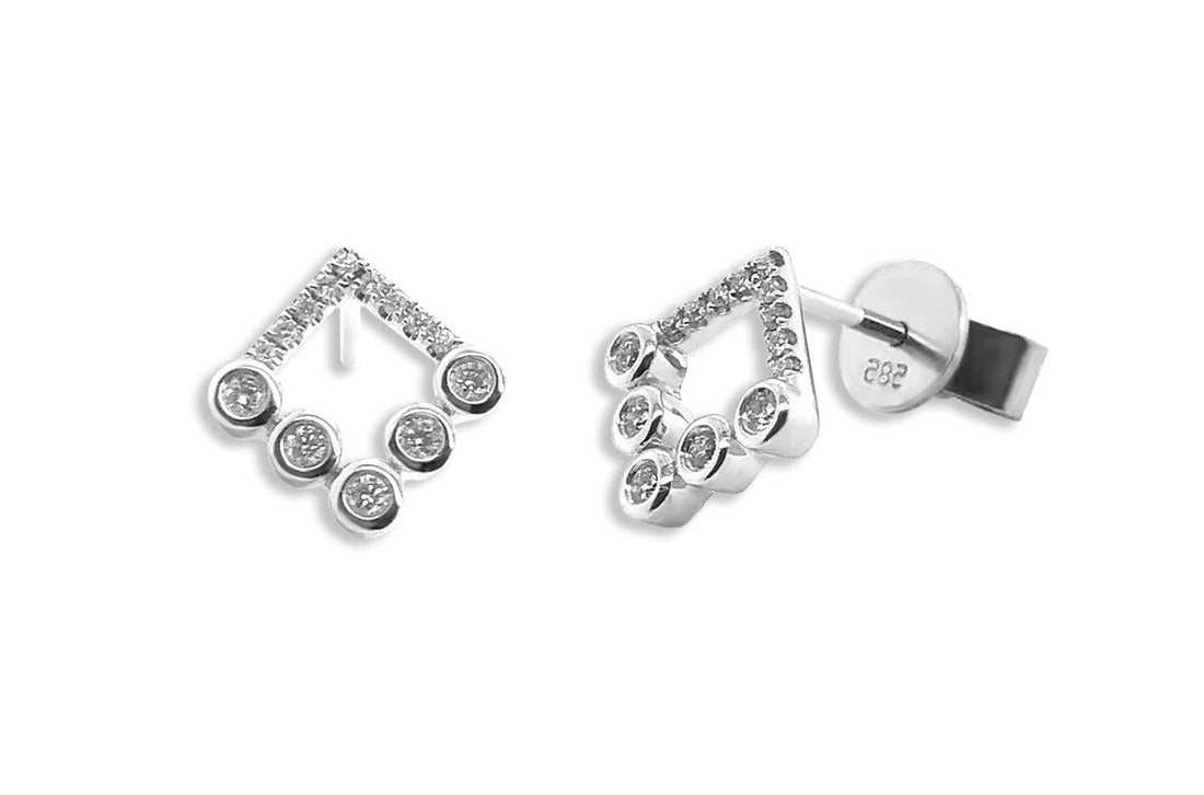 14k gold rhombus stud earrings with diamond accents