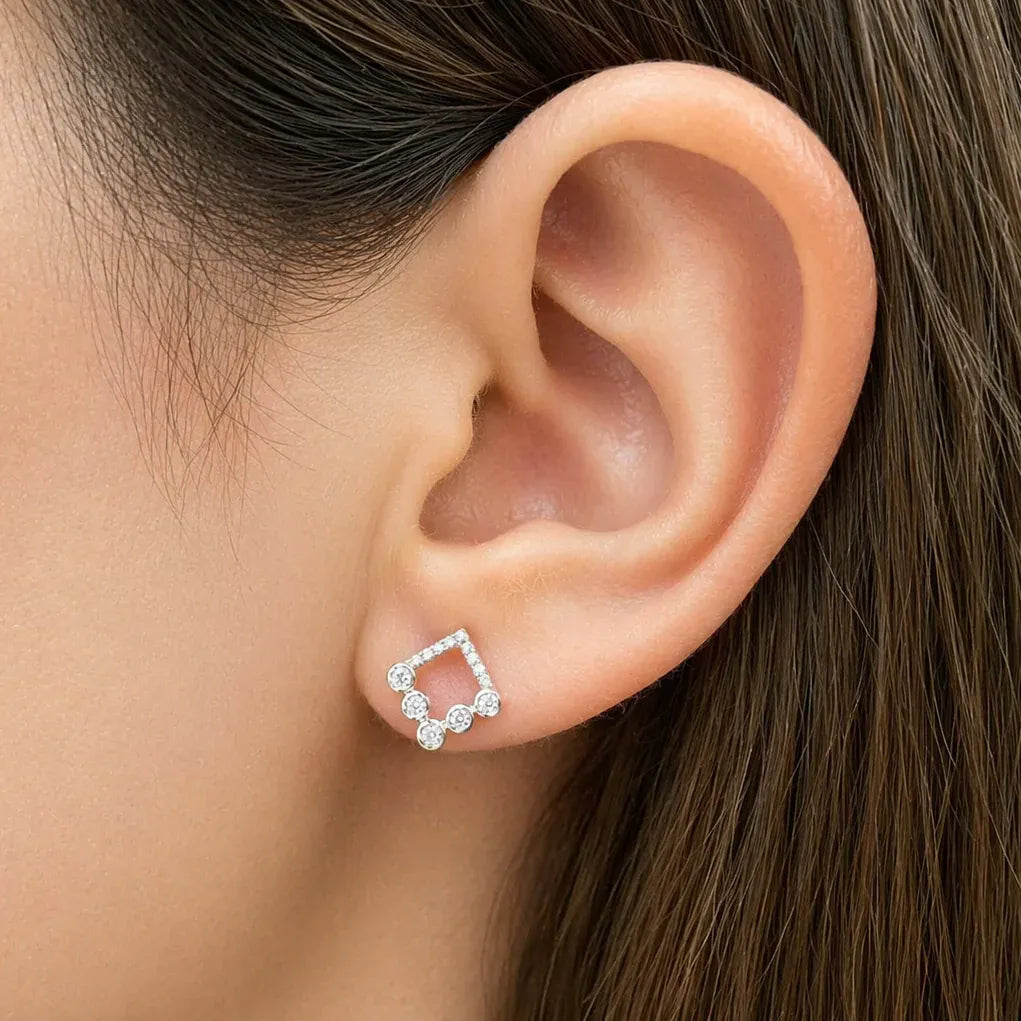 14k gold rhombus stud earrings with diamond accents