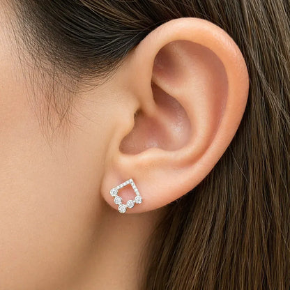 14k gold rhombus stud earrings with diamond accents