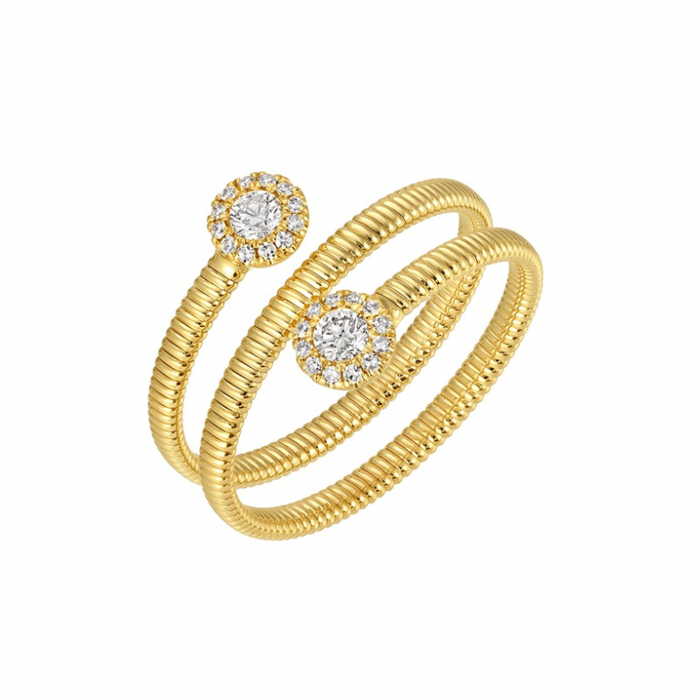 diamond round spiral ring in 14k yellow gold with diamond round accents