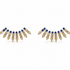 Diamond and blue sapphire ear crawler earrings in 14k yellow gold, front view