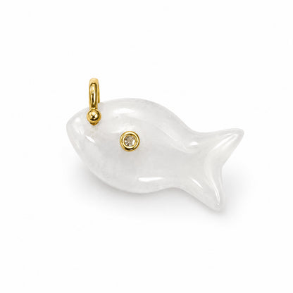White quartz fish charm with cubic zirconia eye on yellow gold plated sterling silver – Diamond Tales Summer 2026