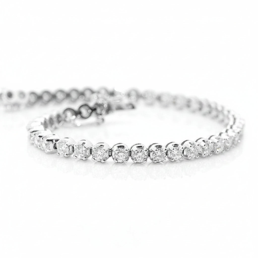 18k white gold tennis bracelet with 57 round brilliant diamonds by Diamond Tales