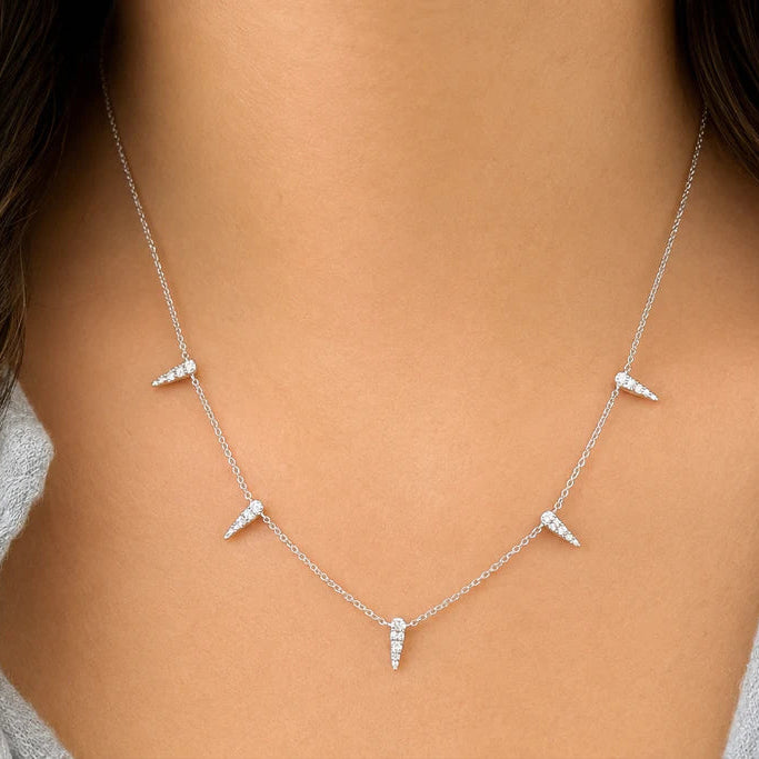diamond triangle station necklace in 14k gold with geometric triangle motifs