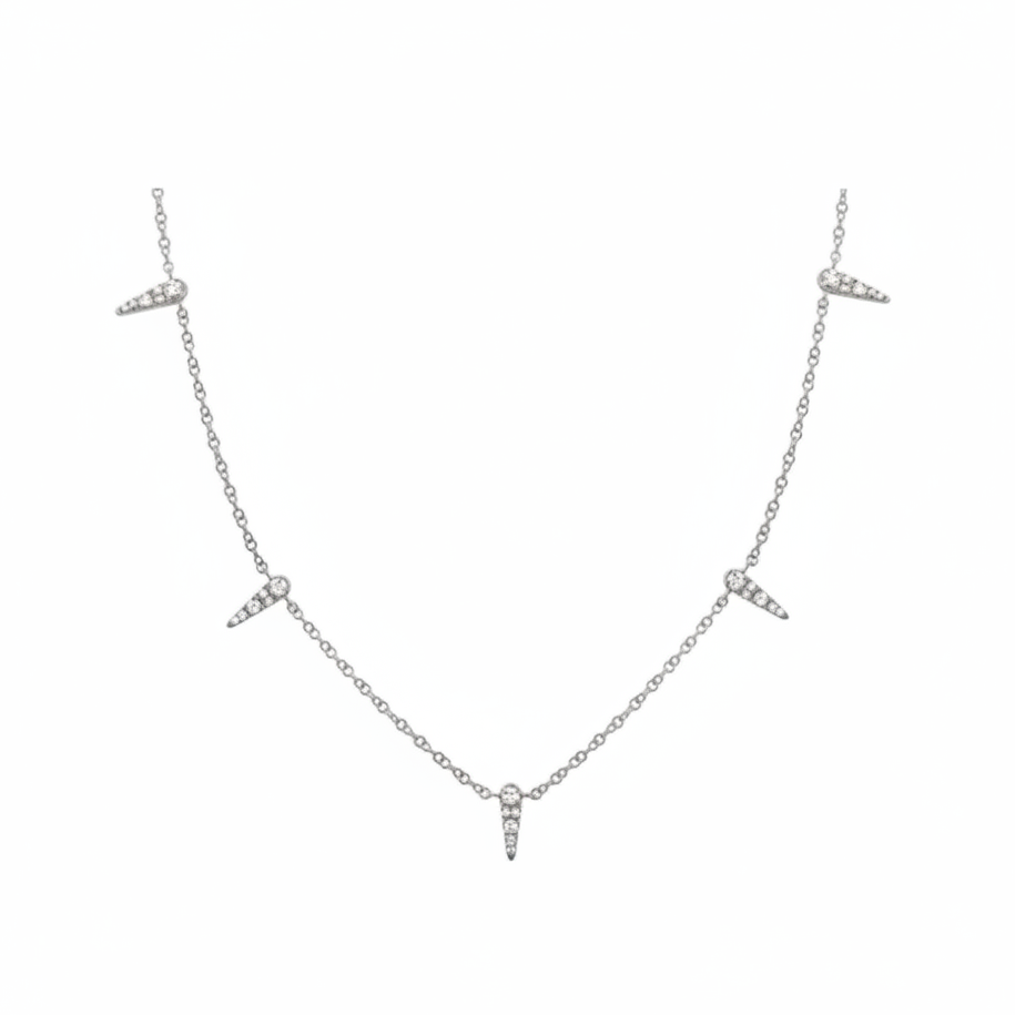 diamond triangle station necklace in 14k gold with geometric triangle motifs