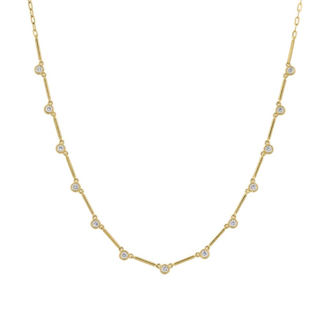 diamond triangle station necklace in 14k gold with geometric triangle motifs