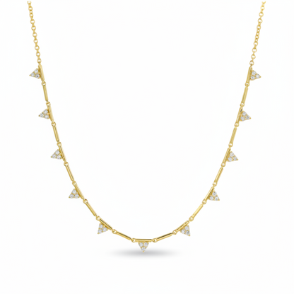 diamond triangle station necklace in 14k gold with geometric triangle motifs