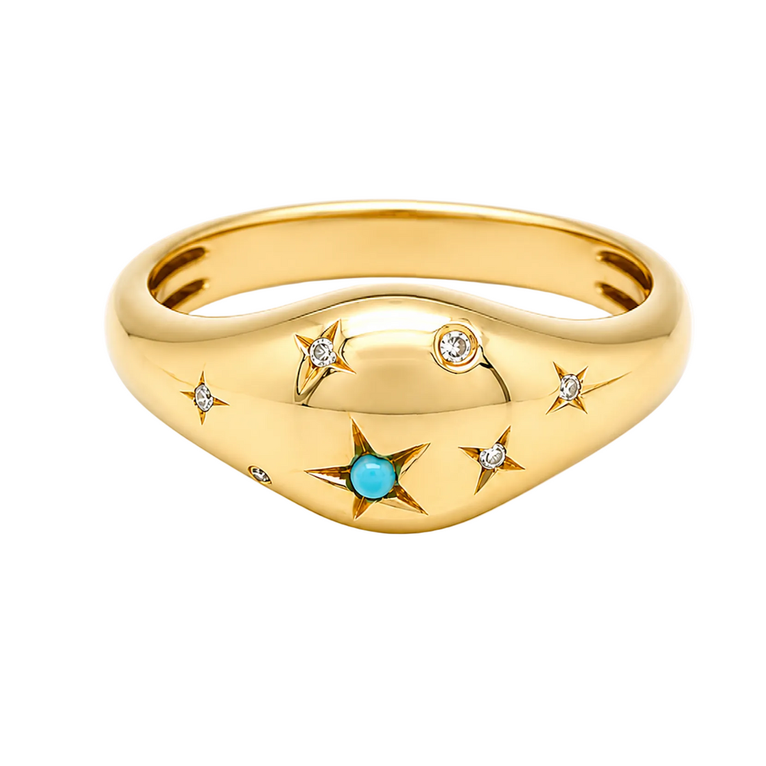 14k yellow gold ring with turquoise and round brilliant diamonds by Diamond Tales