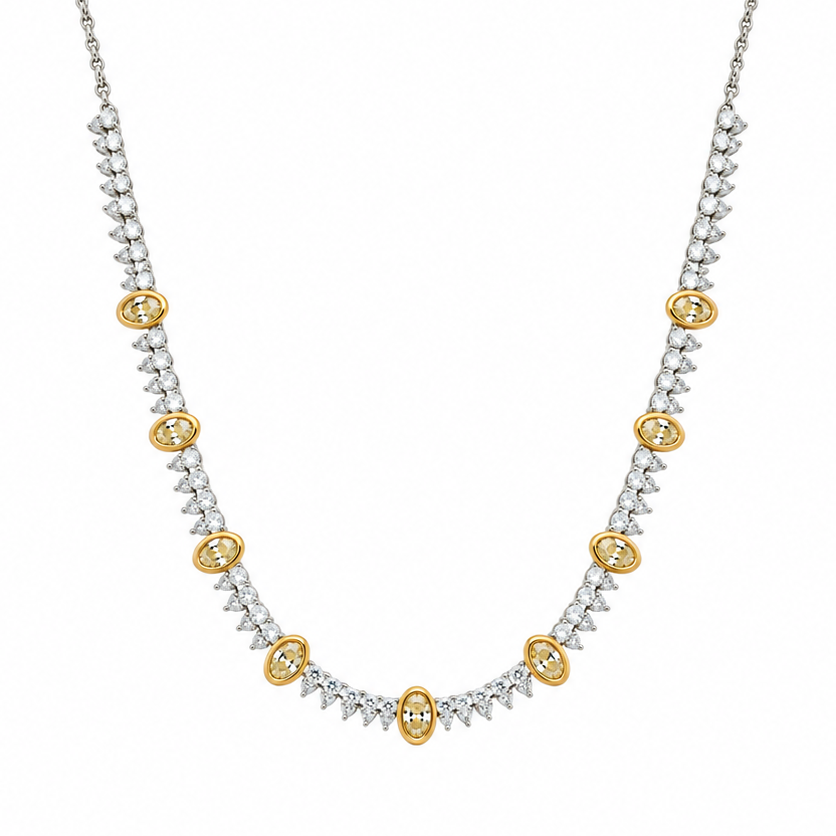 Yellow and white diamond tennis necklace in 18k yellow and white gold