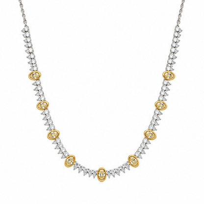 Yellow and white diamond tennis necklace in 18k yellow and white gold