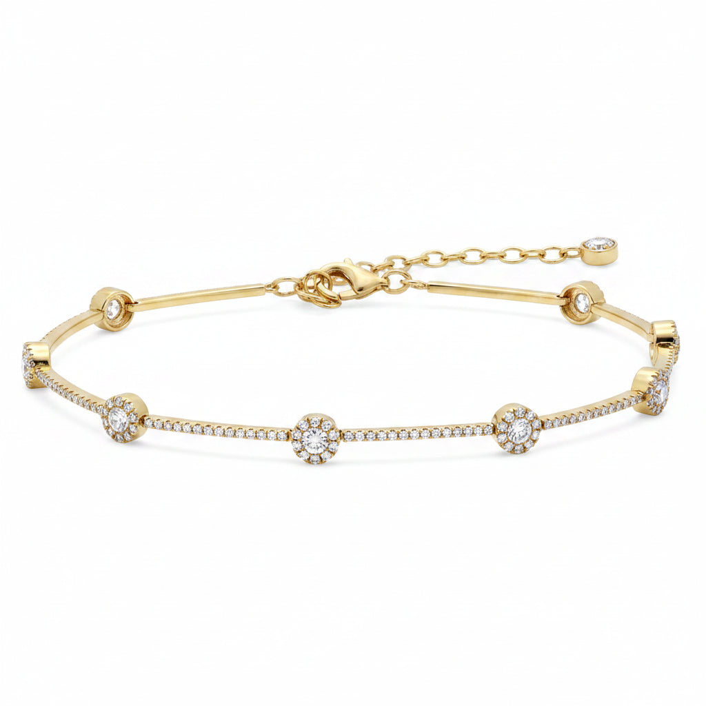 18k white gold bracelet with gold dots and round brilliant diamonds by Diamond Tales