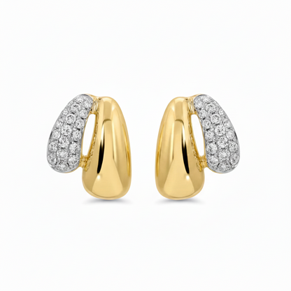 double band diamond lobe stud earrings in 14k gold with two rows of diamonds