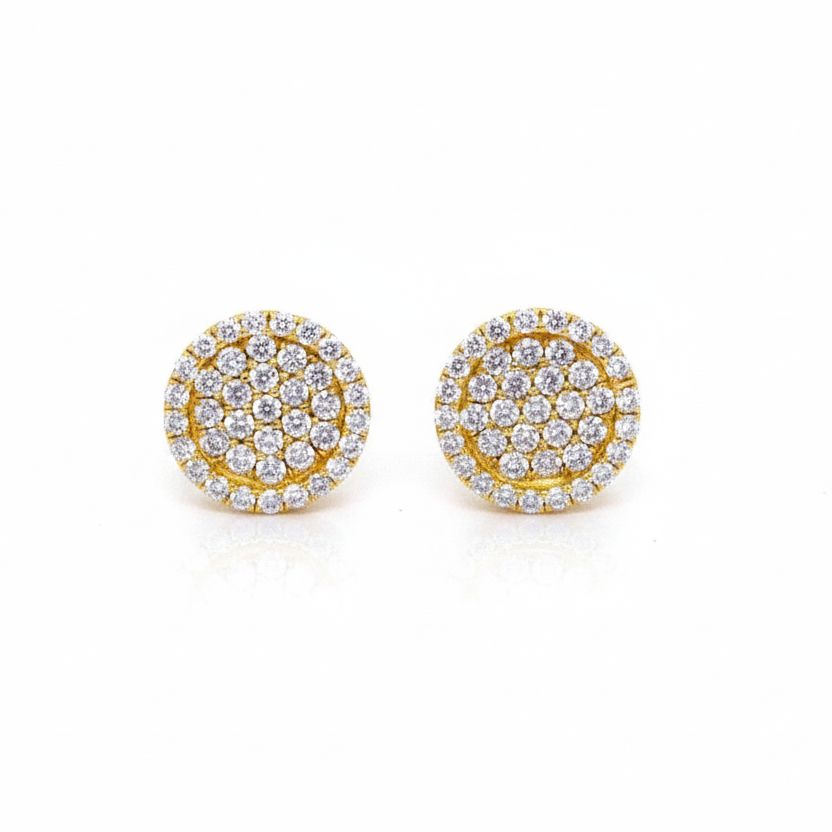 18k yellow gold double circle stud earrings with diamond accents