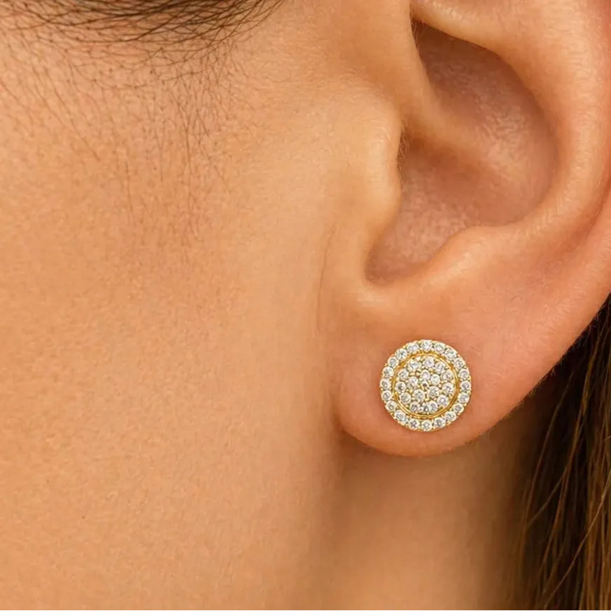 18k yellow gold double circle stud earrings with diamond accents
