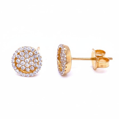 18k yellow gold double circle stud earrings with diamond accents