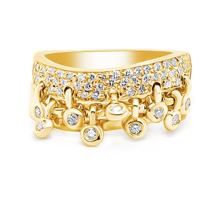 18k yellow gold double curved band ring with round diamonds by Diamond Tales