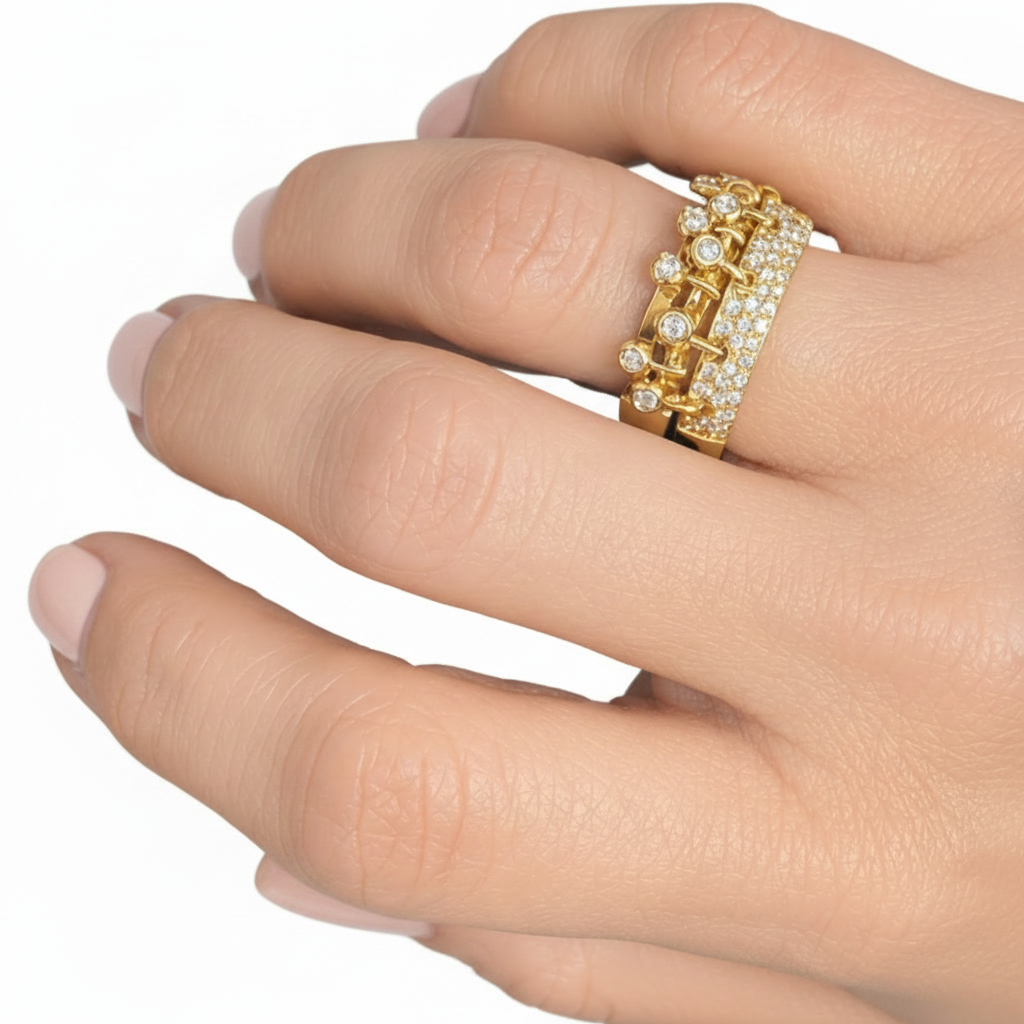 18k yellow gold double curved band ring with round diamonds by Diamond Tales