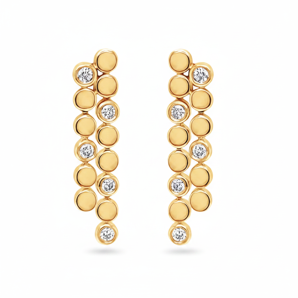 14k gold double inline round diamond drop earrings by Diamond Tales