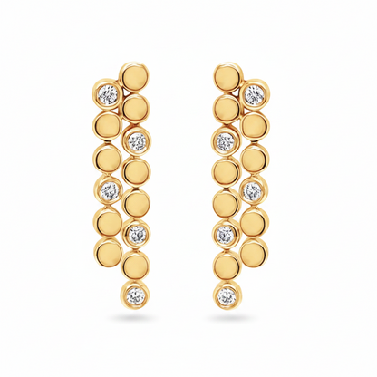 14k gold double inline round diamond drop earrings by Diamond Tales