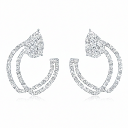 18K white gold double oval diamond hoop earrings