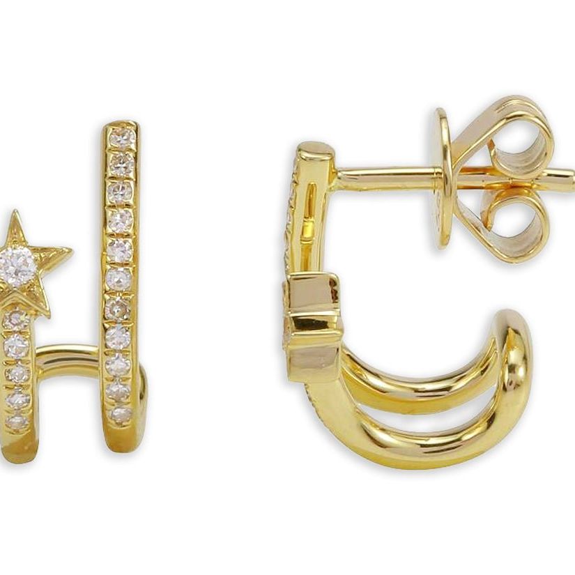 14k gold double row star diamond earrings by Diamond Tales