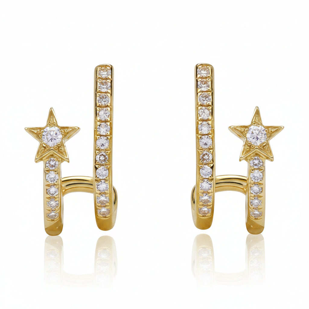 14k gold double row star diamond earrings by Diamond Tales