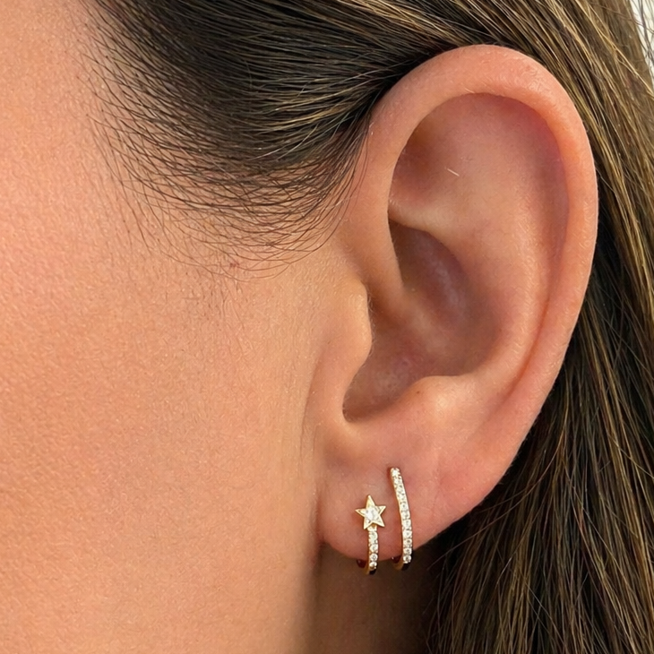 14k gold double row star diamond earrings by Diamond Tales