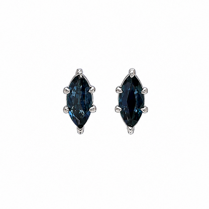 14k white gold stud earrings with marquise-cut natural blue sapphires
