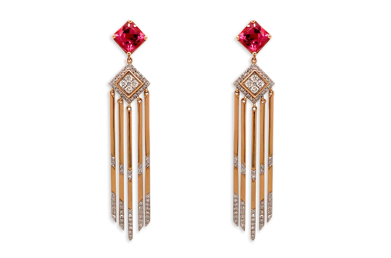 Earrings 14kt Gold Tourmaline &amp; Diamonds Drop - Diamond Tales Fine Jewelry