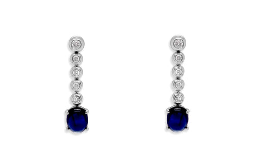 Earrings 18kt Gold Blue Sapphire Cabochon & Diamonds - Diamond Tales Fine Jewelry