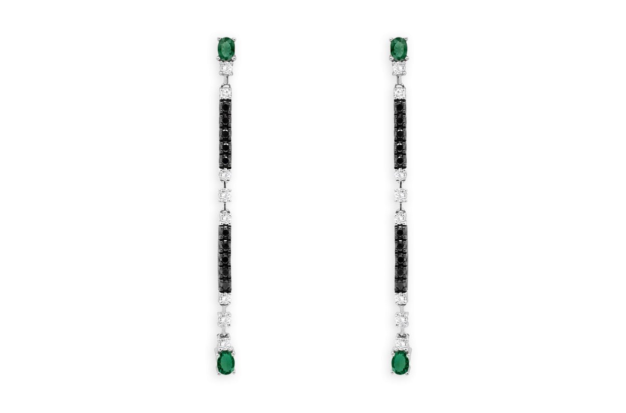 Earrings 18kt Gold Emeralds &amp; Diamonds Drops - Diamond Tales Fine Jewelry