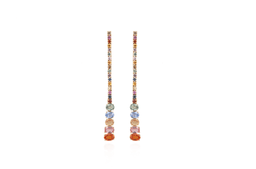 Earrings 18kt Gold Multicolor Sapphires in Line - Diamond Tales Fine Jewelry