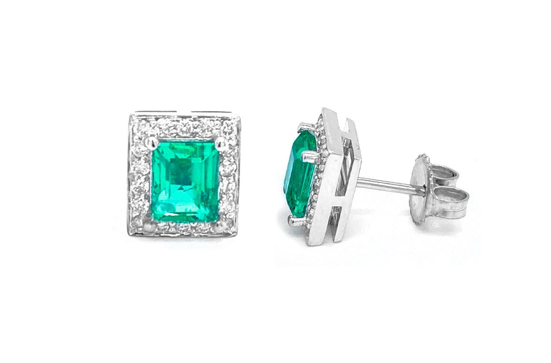 Earrings 18kt Natural Colombian Emeralds &amp; Diamonds - Diamond Tales Fine Jewelry