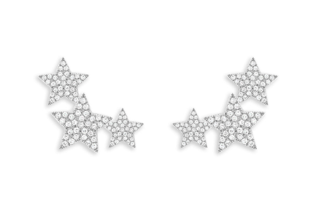 Earrings 3 Star Gold 14kt &amp; Diamonds - Diamond Tales Fine Jewelry