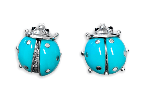 Earrings Blue Ladybugs with Diamonds - Diamond Tales Fine Jewelry
