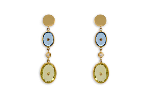 Earrings Blue Topaz & Lemon Citrine with Diamonds - Diamond Tales Fine Jewelry