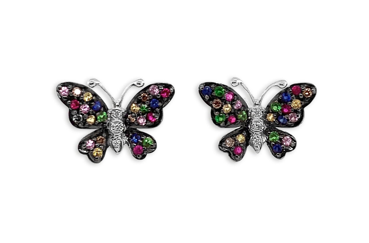 Earrings Butterfly 18kt Gold &amp; Multicolor Sapphires - Diamond Tales Fine Jewelry