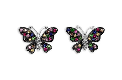 Earrings Butterfly 18kt Gold &amp; Multicolor Sapphires - Diamond Tales Fine Jewelry