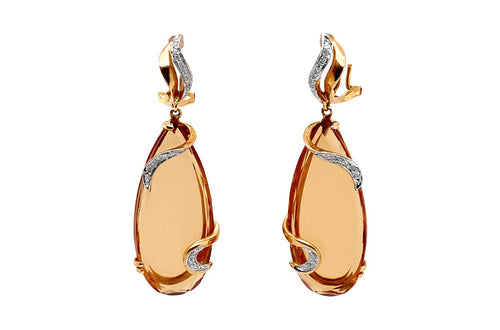 Earrings Citrine & Diamonds in 14kt Gold - Diamond Tales Fine Jewelry
