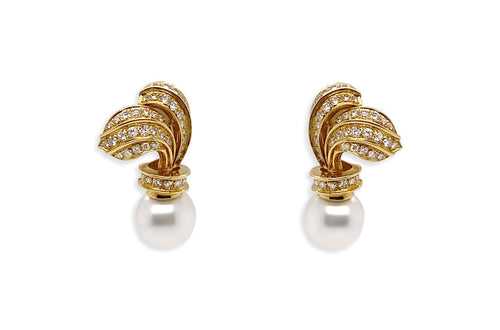 Earrings Classic 18kt Gold South Sea Pearls & Diamonds - Diamond Tales Fine Jewelry