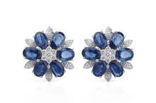 Load image into Gallery viewer, Earrings Flowers with Blue Sapphires &amp; Diamonds - Diamond Tales Fine Jewelry
