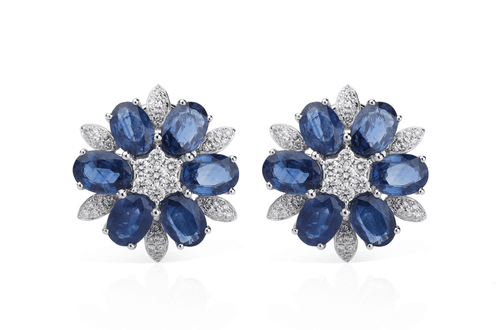 Earrings Flowers with Blue Sapphires & Diamonds - Diamond Tales Fine Jewelry