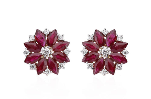 Earrings Flowers with Marquise Rubies & Diamonds - Diamond Tales Fine Jewelry