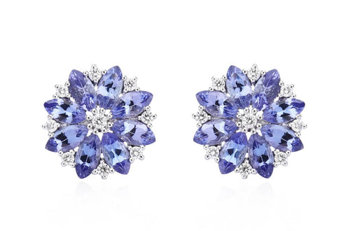 Earrings Flowers with Marquise Tanzanites & Diamonds - Diamond Tales Fine Jewelry